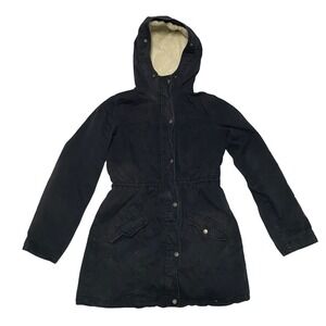 Y2K Hollister Women's Sherpa Lined Full Zip Hooded Canvas Coat Jacket Large